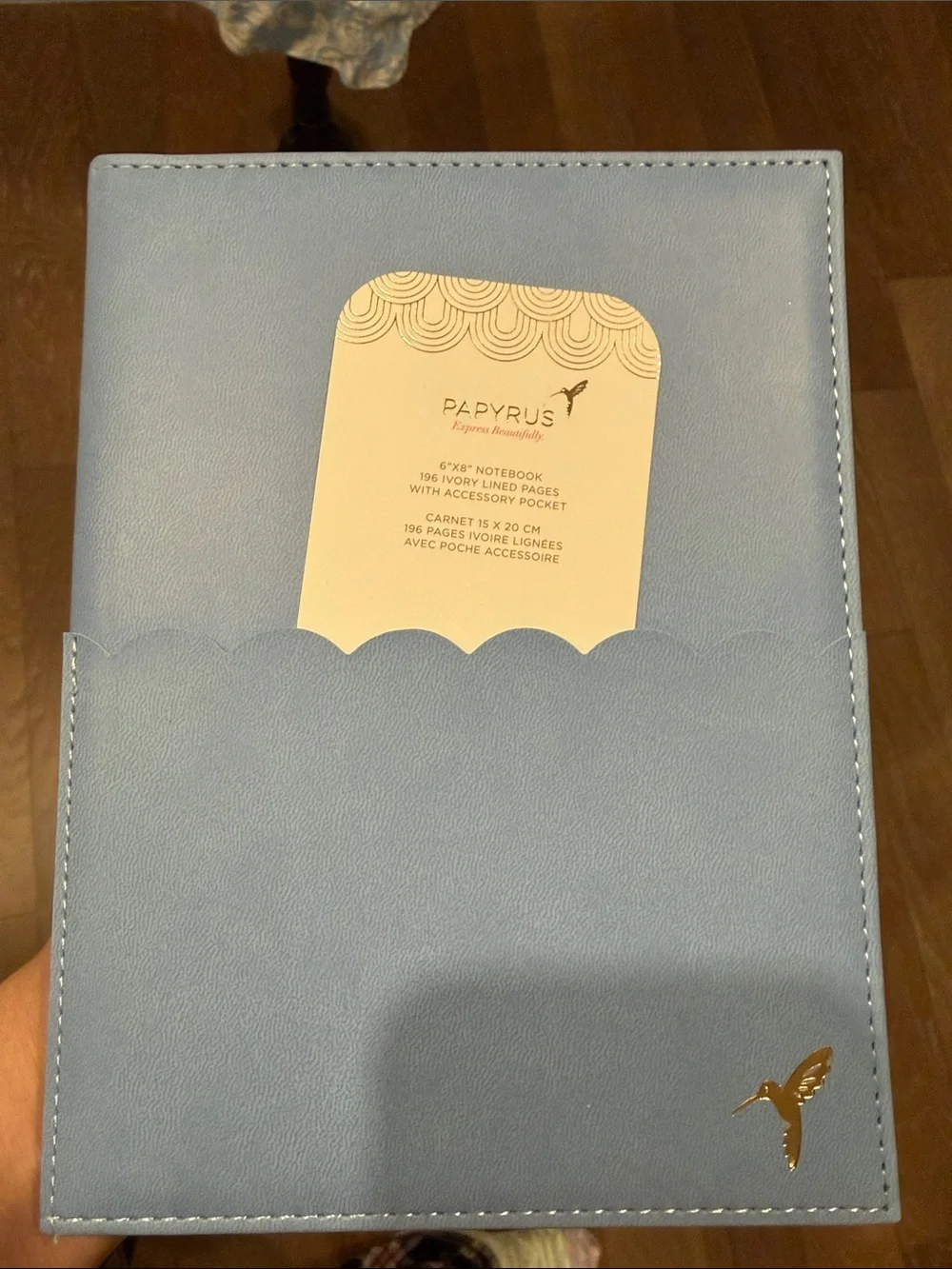 Papyrus Light Blue Notebook with Gold Hummingbird Accent